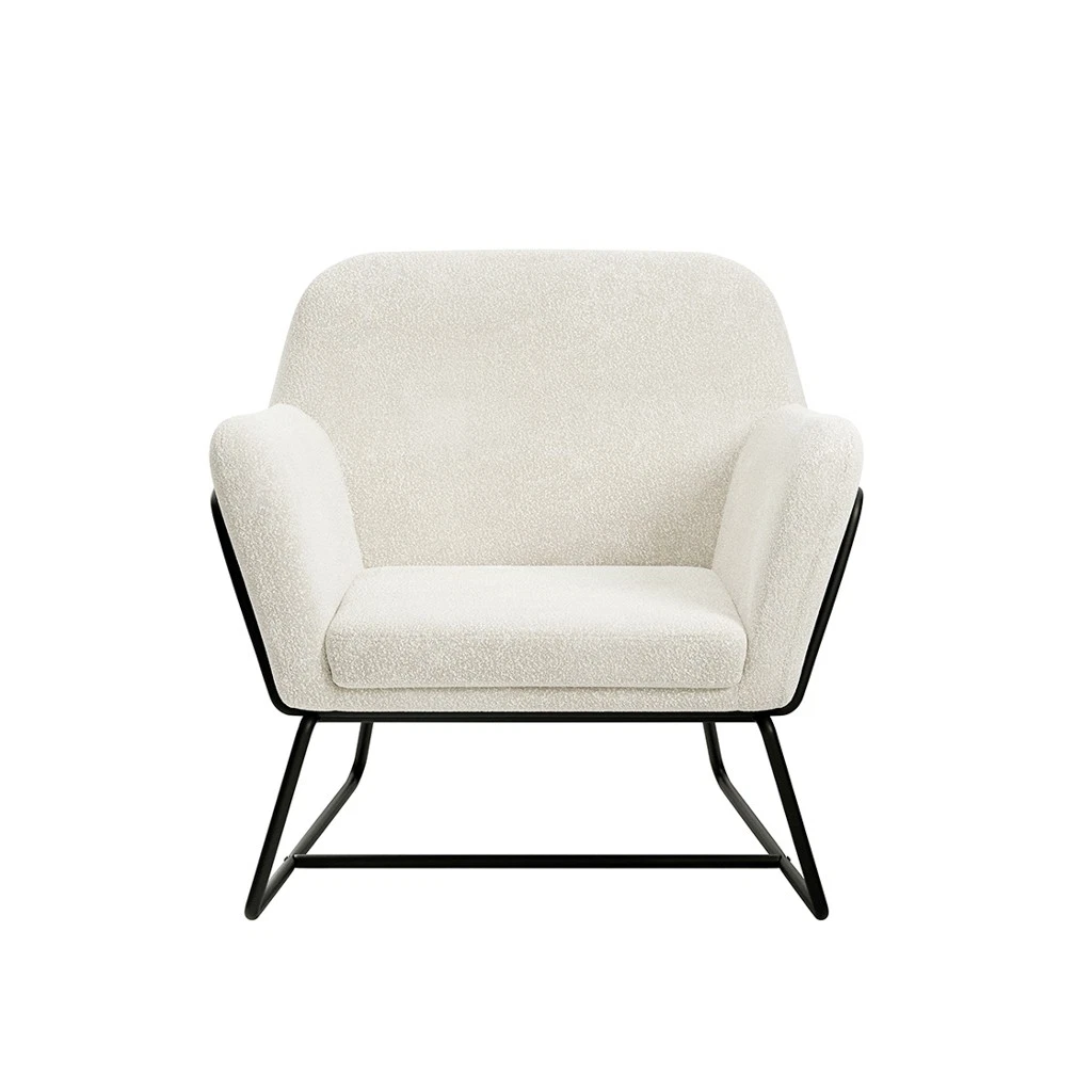 Charles Velvet Ivory Boucle Armchair Comfortable&Relaxed Seating with Black Legs