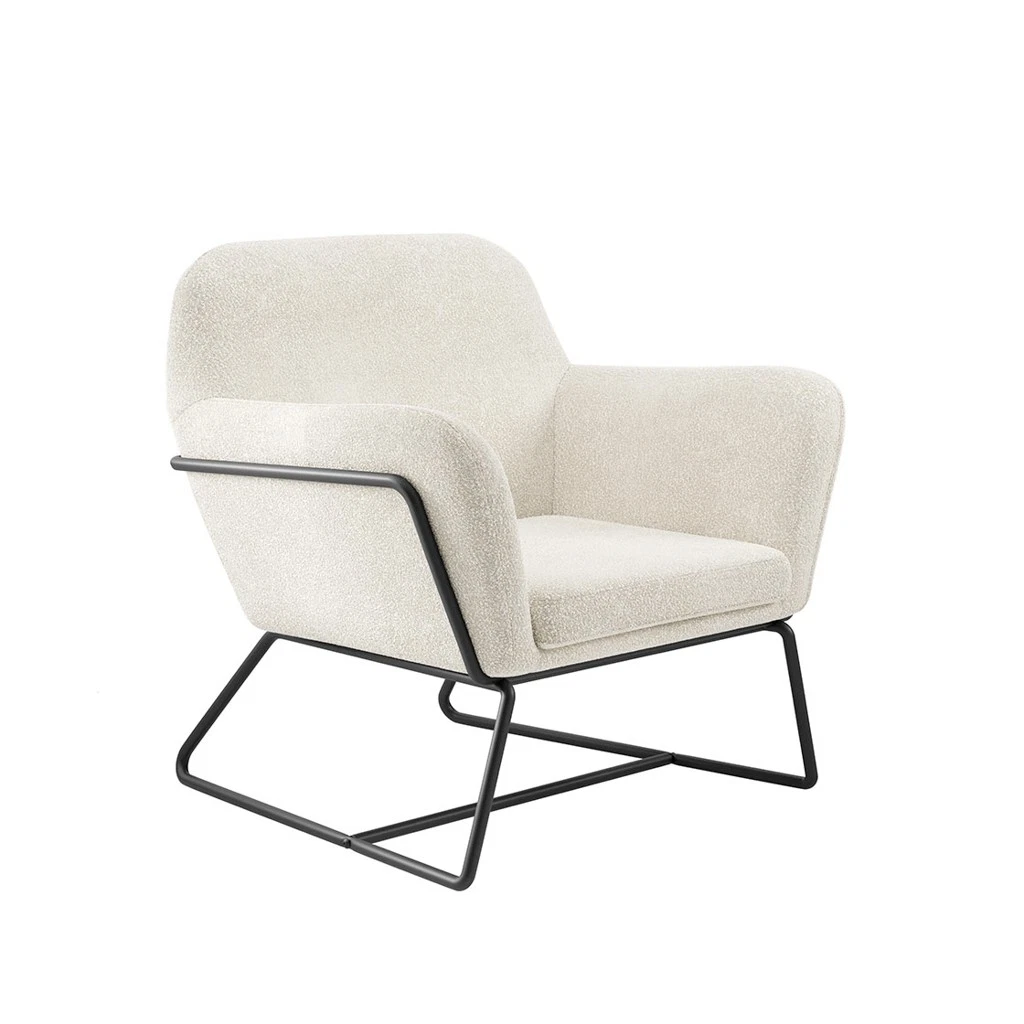 Charles Velvet Ivory Boucle Armchair Comfortable&Relaxed Seating with Black Legs - Image 2