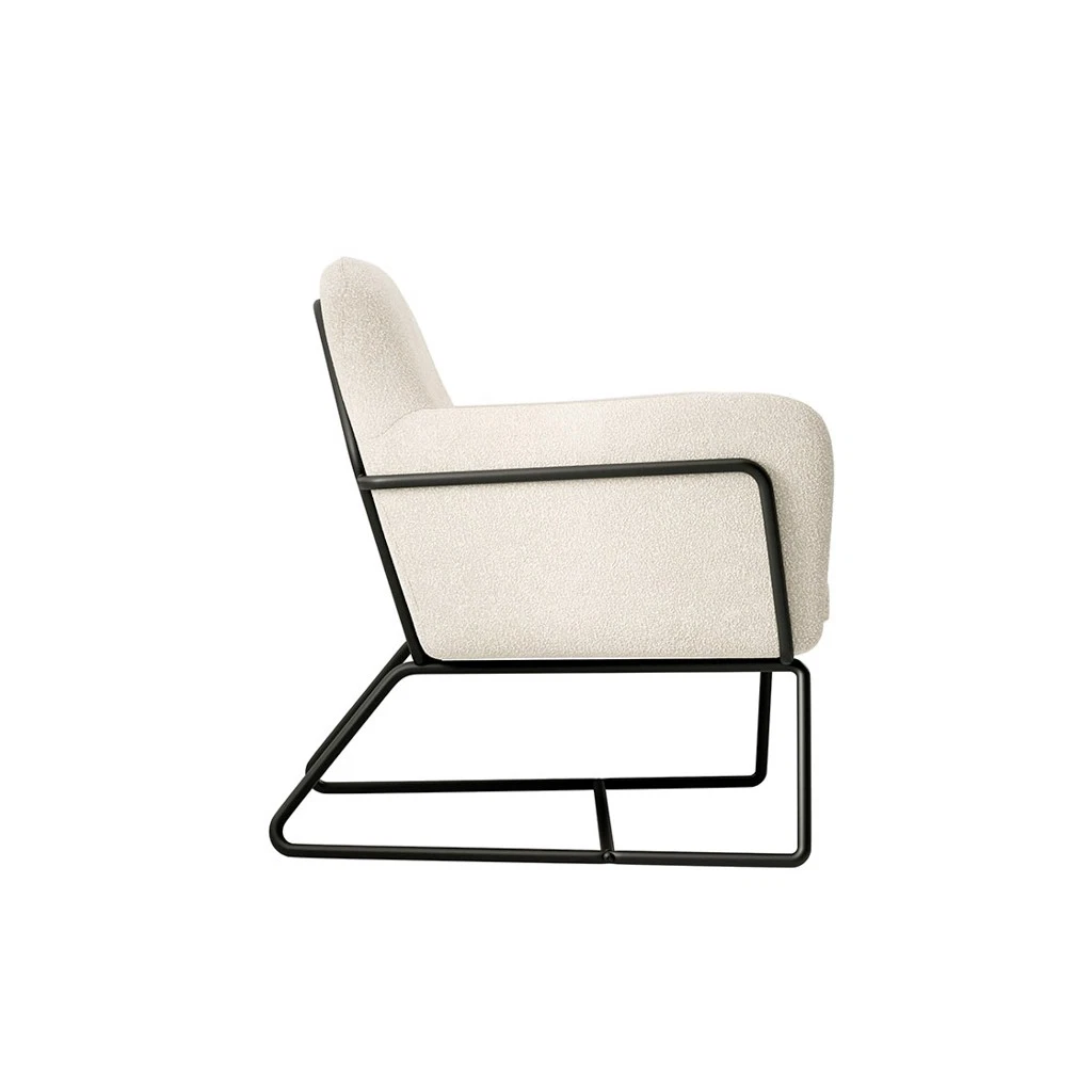 Charles Velvet Ivory Boucle Armchair Comfortable&Relaxed Seating with Black Legs - Image 3