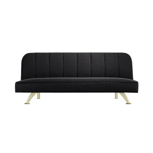 Burlington Black Velvet Sofa Bed - Modern Design with Brushed Gold Finish