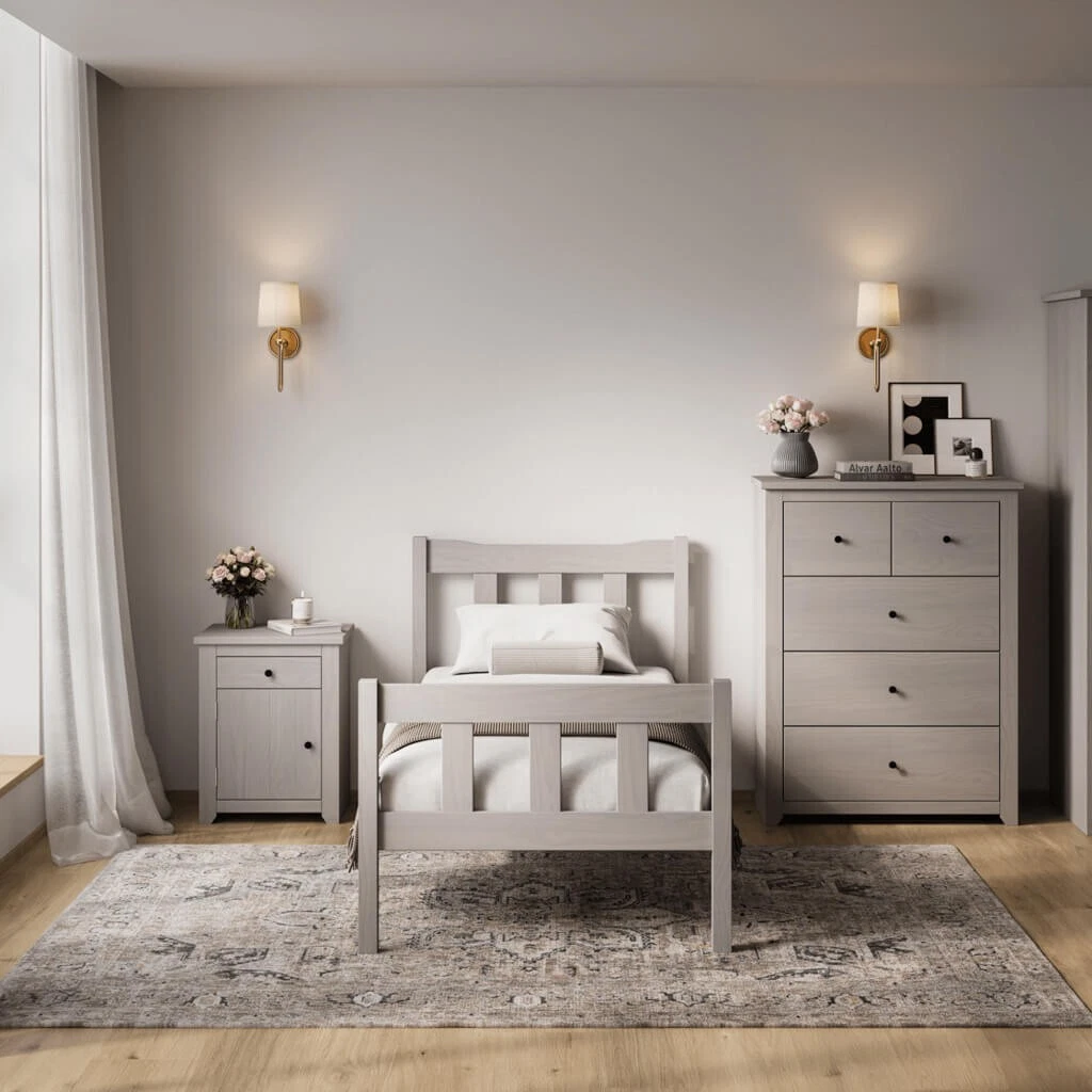 Havana Grey Single Bed - Grey-Washed Solid Pine with Timeless Elegance (2 Packs)