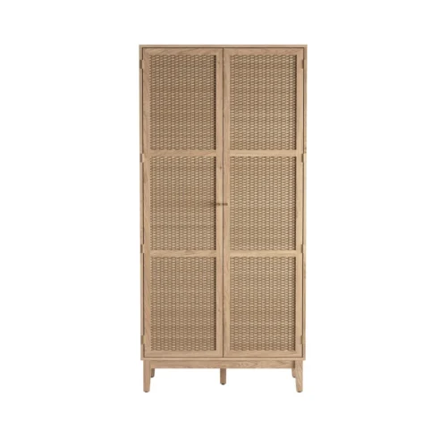 Bordeaux Rattan 2-Door Wardrobe - Boho Chic with Luxe Gold Accents