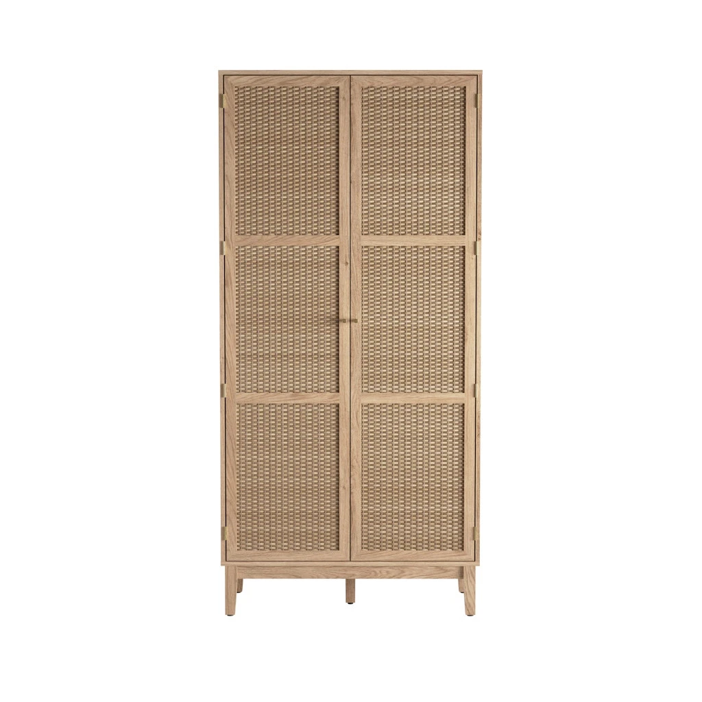 Bordeaux Rattan 2-Door Wardrobe - Boho Chic with Luxe Gold Accents