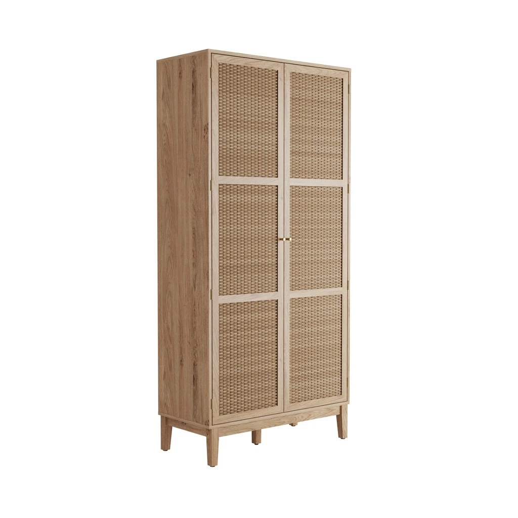 Bordeaux Rattan 2-Door Wardrobe - Boho Chic with Luxe Gold Accents - Image 2