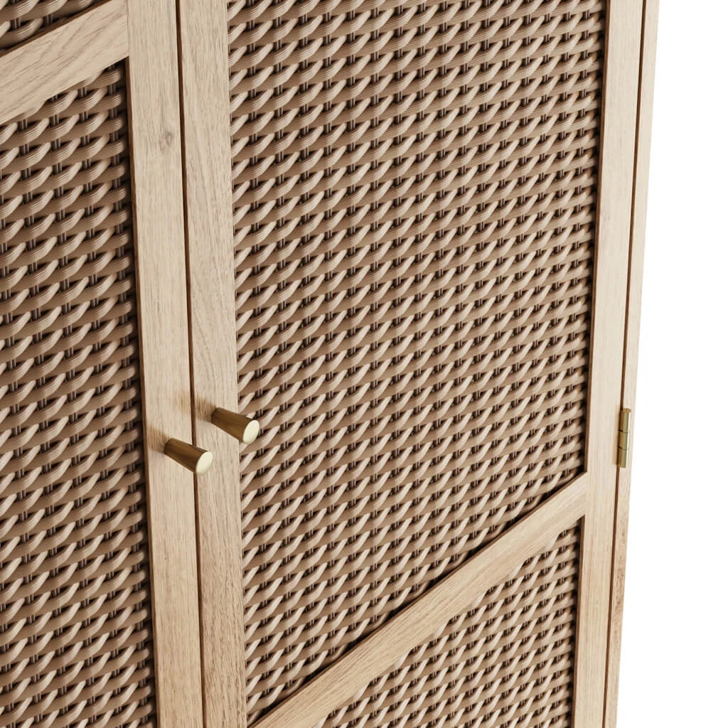 Bordeaux Rattan 2-Door Wardrobe - Boho Chic with Luxe Gold Accents - Image 4