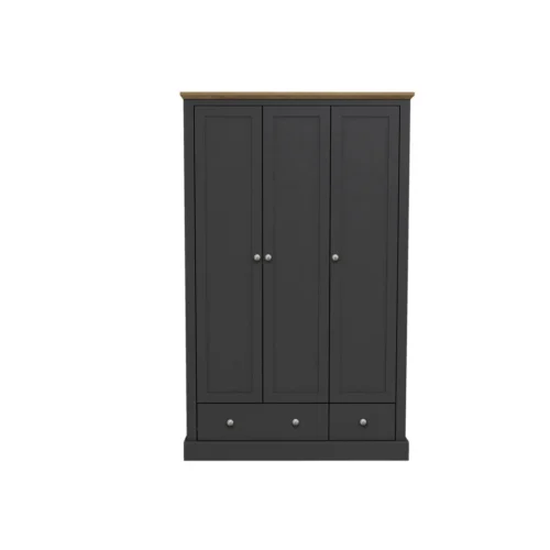 Devon Charcoal 3-Door 2-Drawer Wardrobe - Timeless Storage with Classic Elegance