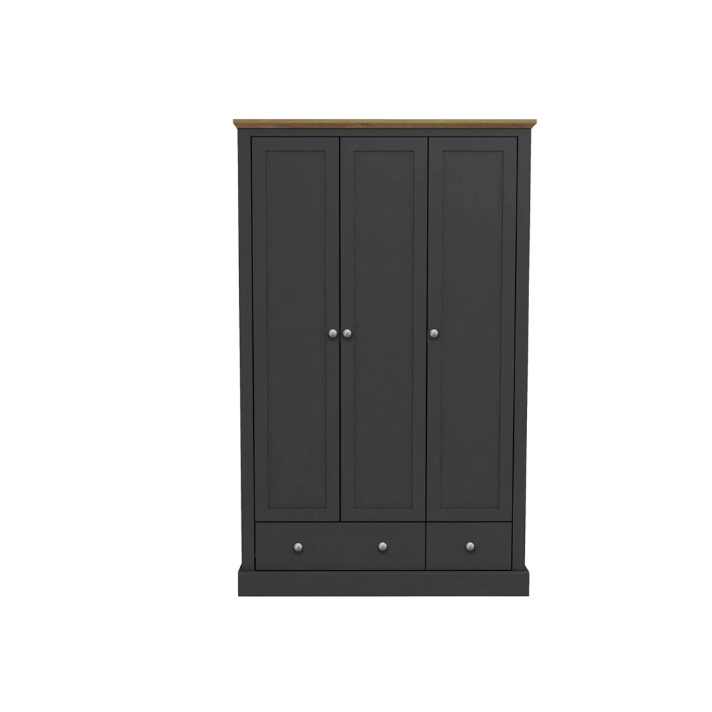 Devon Charcoal 3-Door 2-Drawer Wardrobe - Timeless Storage with Classic Elegance