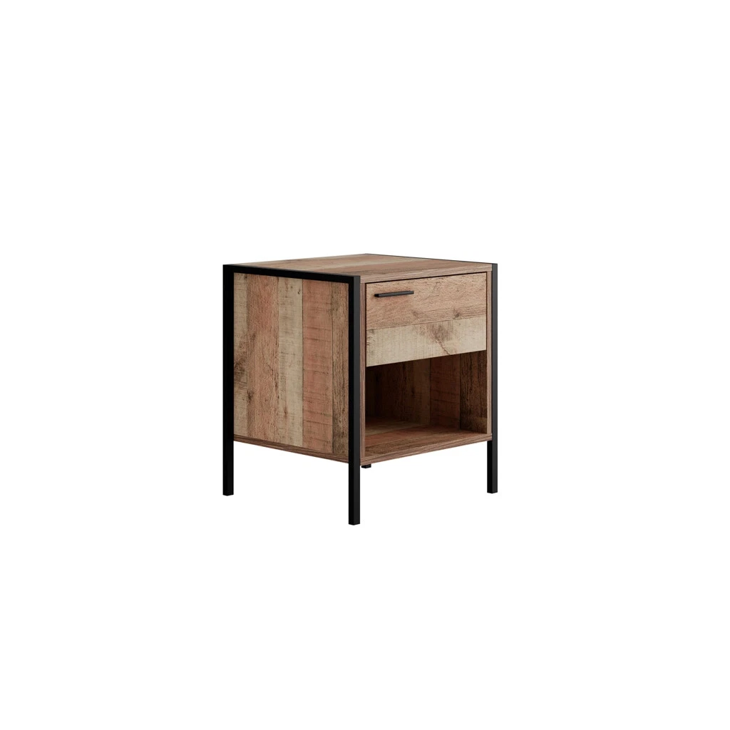 Hoxton Bedside Cabinet Industrial Chic with Distressed Oak Finish - Image 2