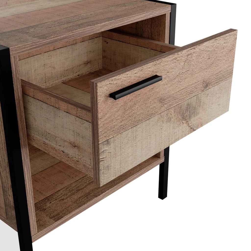 Hoxton Bedside Cabinet Industrial Chic with Distressed Oak Finish - Image 3