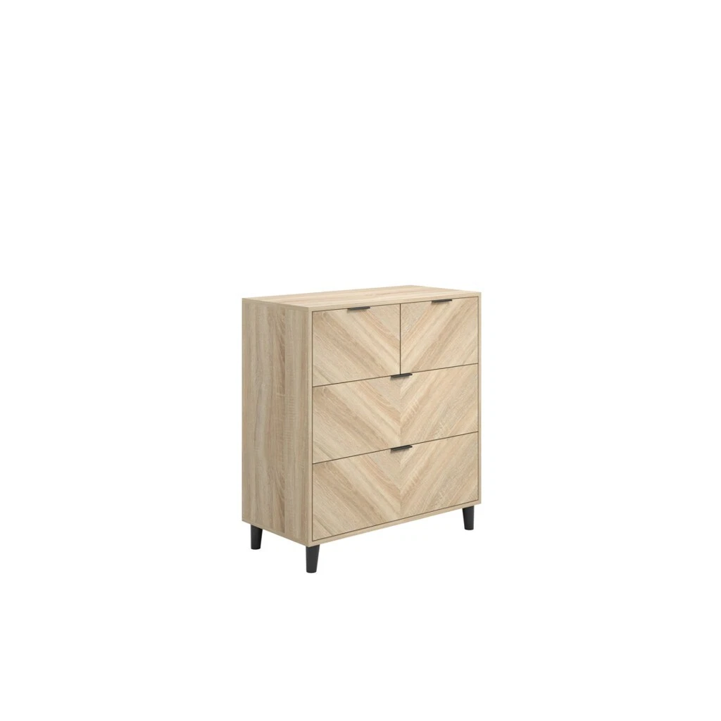 Stockholm Chevron 4 Dr Chest-Sonoma Oak Finish with Sleek Black Handles and Legs - Image 2
