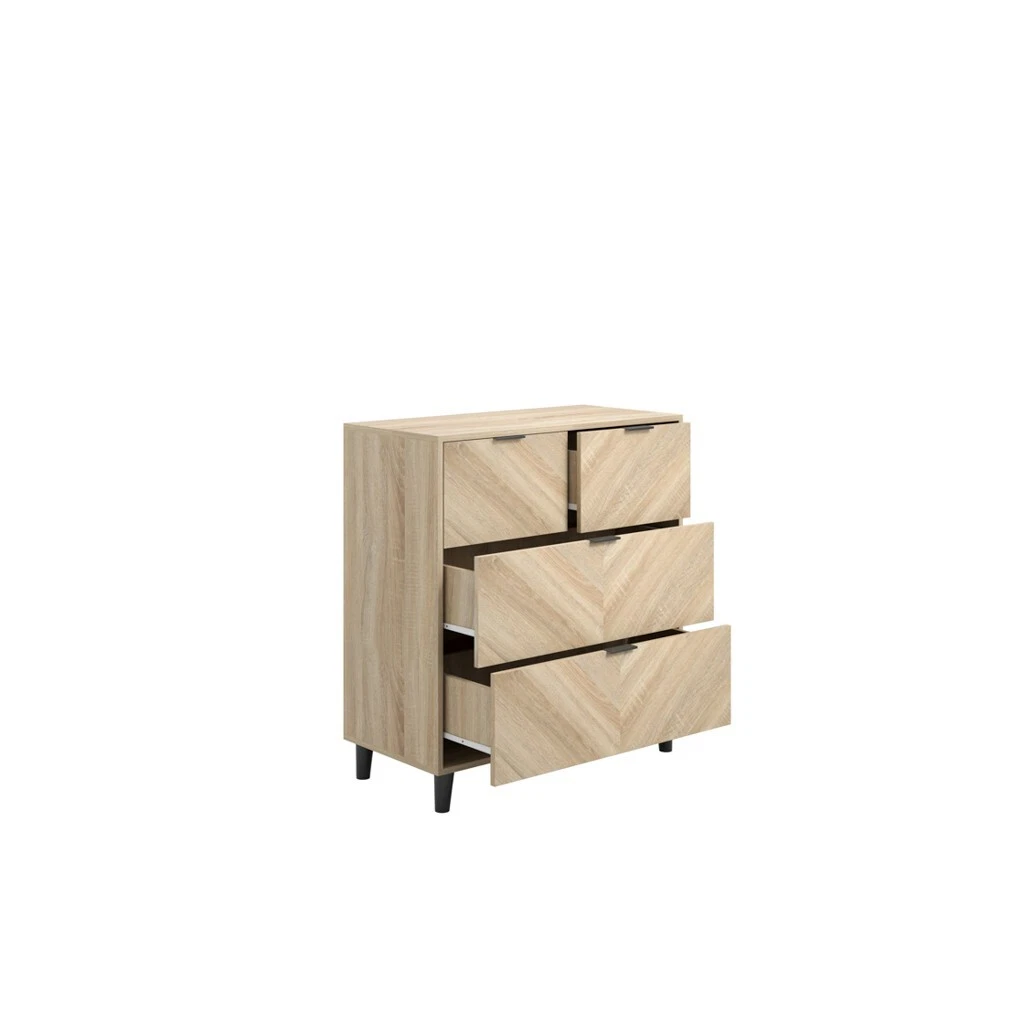 Stockholm Chevron 4 Dr Chest-Sonoma Oak Finish with Sleek Black Handles and Legs - Image 3
