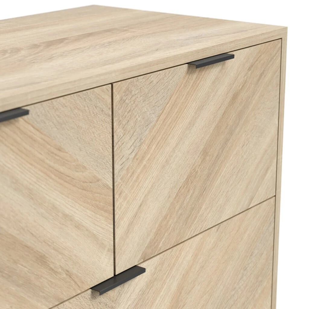 Stockholm Chevron 4 Dr Chest-Sonoma Oak Finish with Sleek Black Handles and Legs - Image 4
