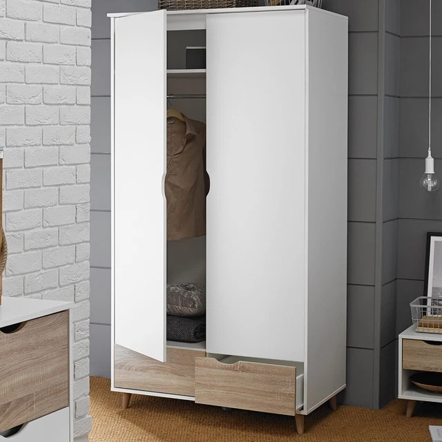 Stockholm White-Oak 2-Door Wardrobe - Sleek Retro Style with Smart Storage - Image 2