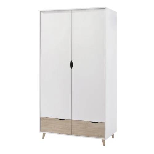 Stockholm White-Oak 2-Door Wardrobe - Sleek Retro Style with Smart Storage