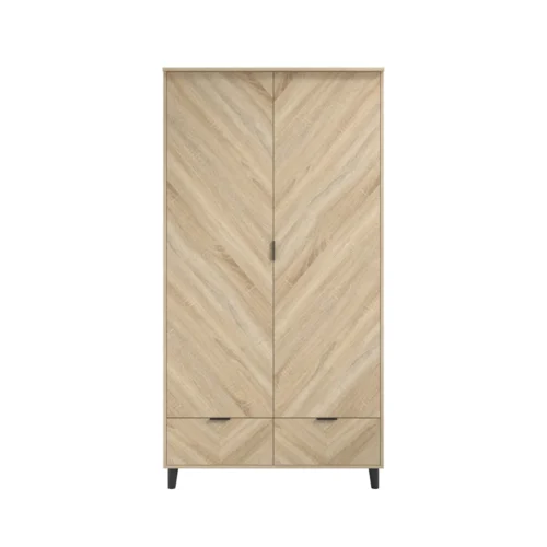 Stockholm Chevron 2 Door Wardrobe-Sonoma Oak Finish with Black Legs (2 Packs)