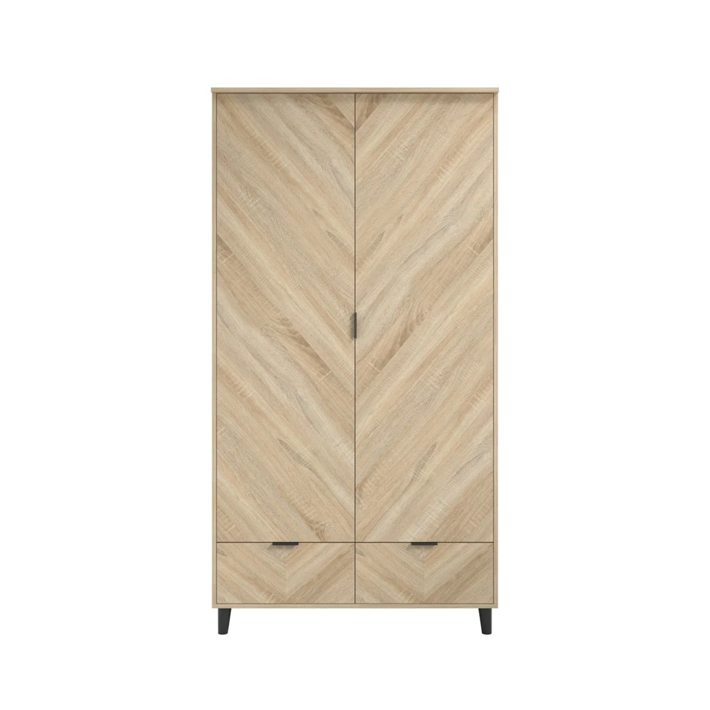 Stockholm Chevron 2 Door Wardrobe-Sonoma Oak Finish with Black Legs (2 Packs)