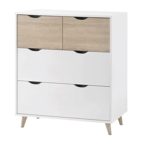 Stockholm White-Oak 4-Drawer Chest - Sleek Retro Style with Smart Storage