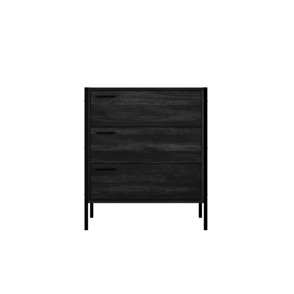 Hoxton Black 3 Drawer Chest with Matt Black Frame & Wood Effect Finish