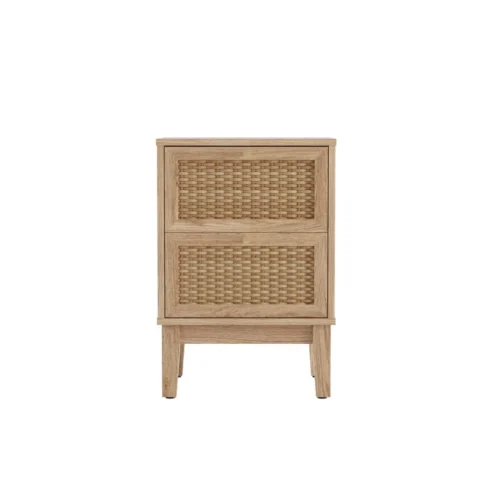 Bordeaux Rattan Bedside Cabinet - Boho Charm with Luxe Gold Accents