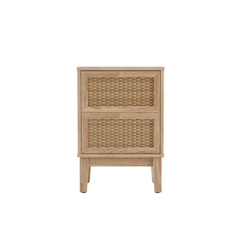 Bordeaux Rattan Bedside Cabinet - Boho Charm with Luxe Gold Accents
