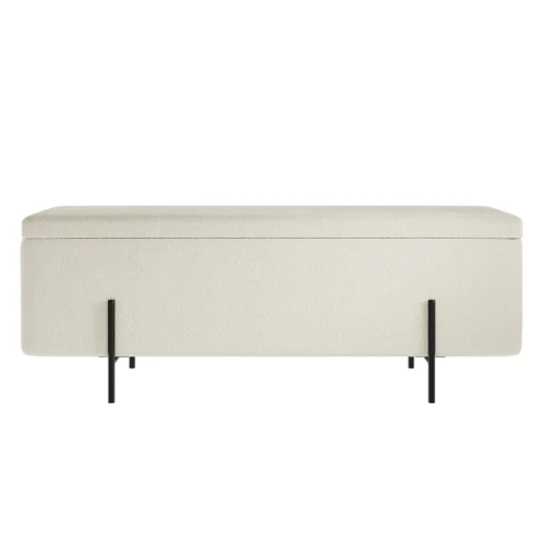 Lola Ivory Boucle Storage Ottoman - Cushioned Seat with Matte Black Legs