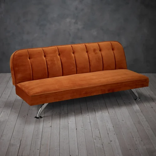 Brighton Orange Click Clack 3-Seater Sofa Bed Couch with Luxe Velvet