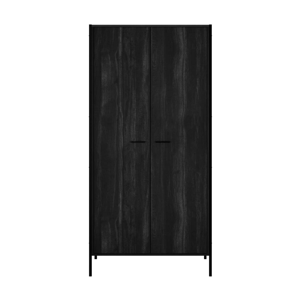 Hoxton Black 2 Door Wardrobe - Matte Black Frame & Wood Effect Finish (2 Packs)