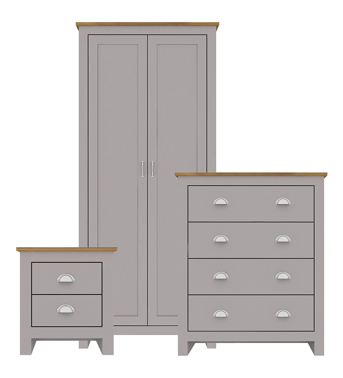 Lancaster Grey Bedroom Set Wardrobe 4 Drawer Chest 2 Drawer Bedside Unit