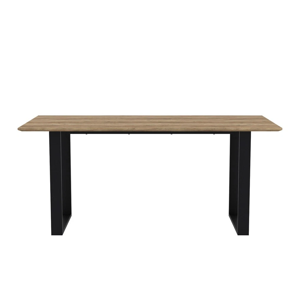 Antibes Black Dining Table - Russet Wood Top & Brass U-Shaped Legs Pack of 2