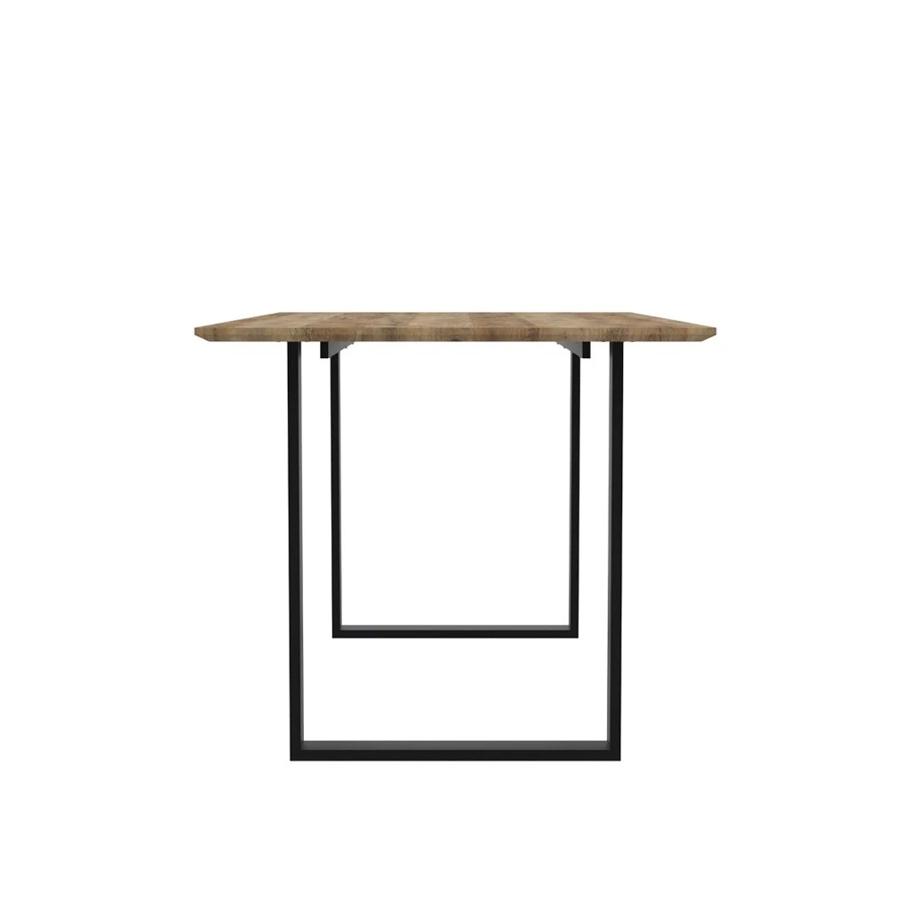 Antibes Black Dining Table - Russet Wood Top & Brass U-Shaped Legs Pack of 2 - Image 3
