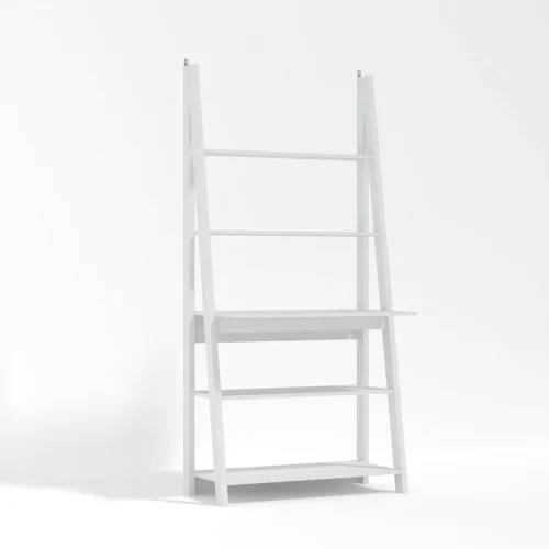 Tiva White Ladder Desk - Sleek Workspace with 3 Shelves & Modern Design