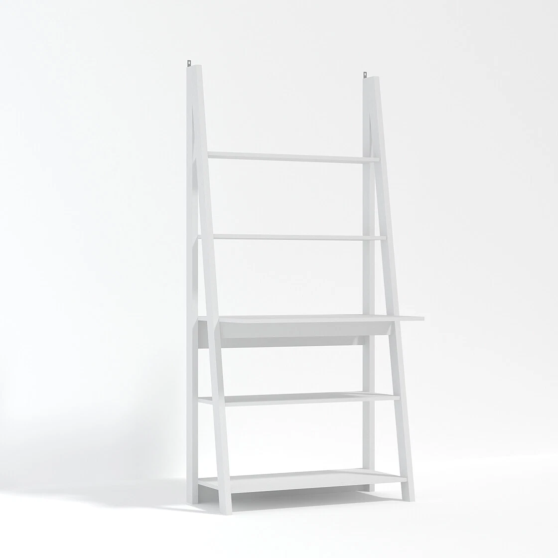Tiva White Ladder Desk - Sleek Workspace with 3 Shelves & Modern Design
