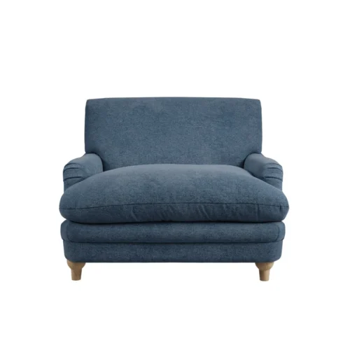 Plumpton Chair Denim Blue Coloured Chenille fabric With Oak Wooden Legs