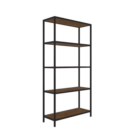 Ealing Bookcase - Vintage Chic with Rustic Wood & Sleek Black Metal Frame
