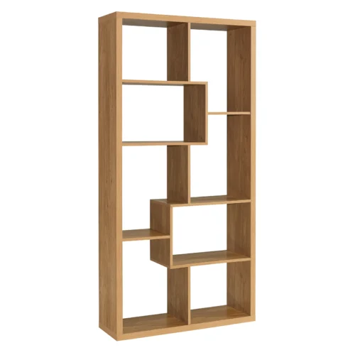 Quebec Oak Shelving Unit Avant-Garde Design with Asymmetrical Shelves,Bold Style