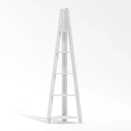 Tiva White Corner Ladder Shelving - Clean 5-Tier Display with Modern Elegance