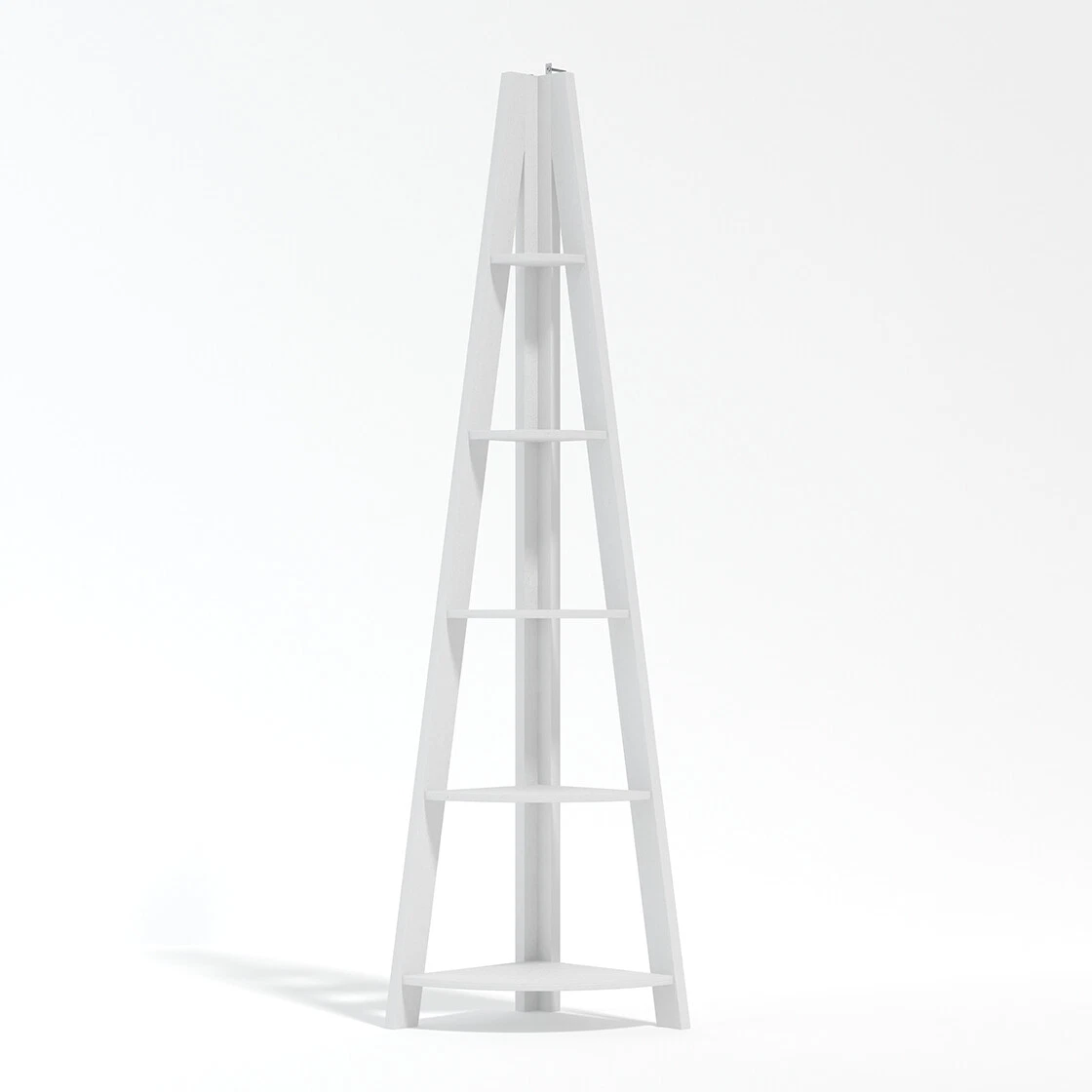Tiva White Corner Ladder Shelving - Clean 5-Tier Display with Modern Elegance