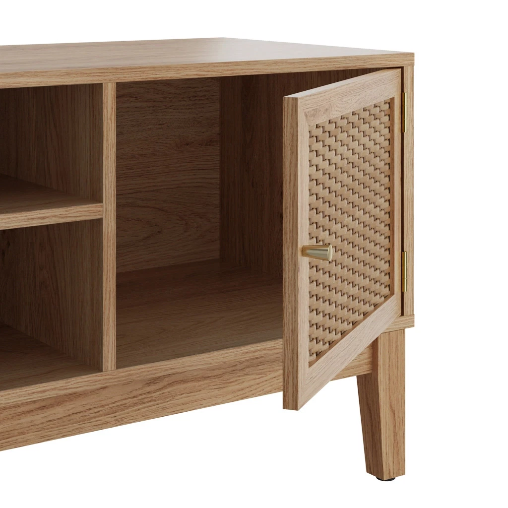 Bordeaux Rattan Oak TV/Media Unit - Boho Elegance with Luxe Gold Accents - Image 3