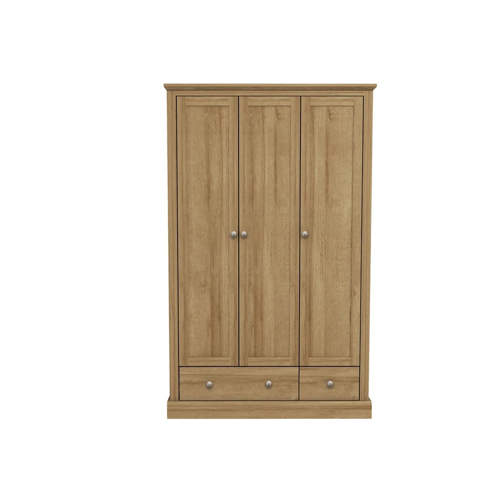 Devon Oak 3-Door 2-Drawer Wardrobe - Classic Storage with Timeless Elegance