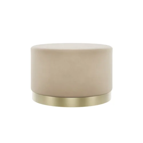 Lara Beige Velvet Pouffe - Large Multipurpose Design with Brushed Gold Base
