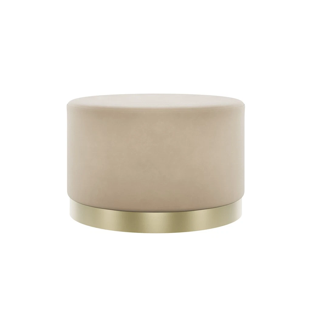 Lara Beige Velvet Pouffe - Large Multipurpose Design with Brushed Gold Base