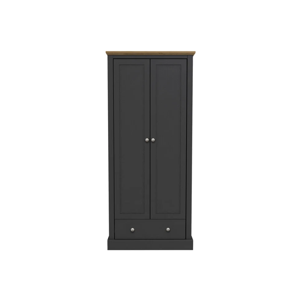 Devon 2 Door 1 Drawer Charcoal Wardrobe Of Dimension-181.5 x79.7 x56 cm(2 Packs)