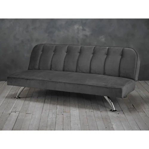 Brighton Grey Velvet Click Clack Sofa Bed-Effortless Elegance with Chrome Accent