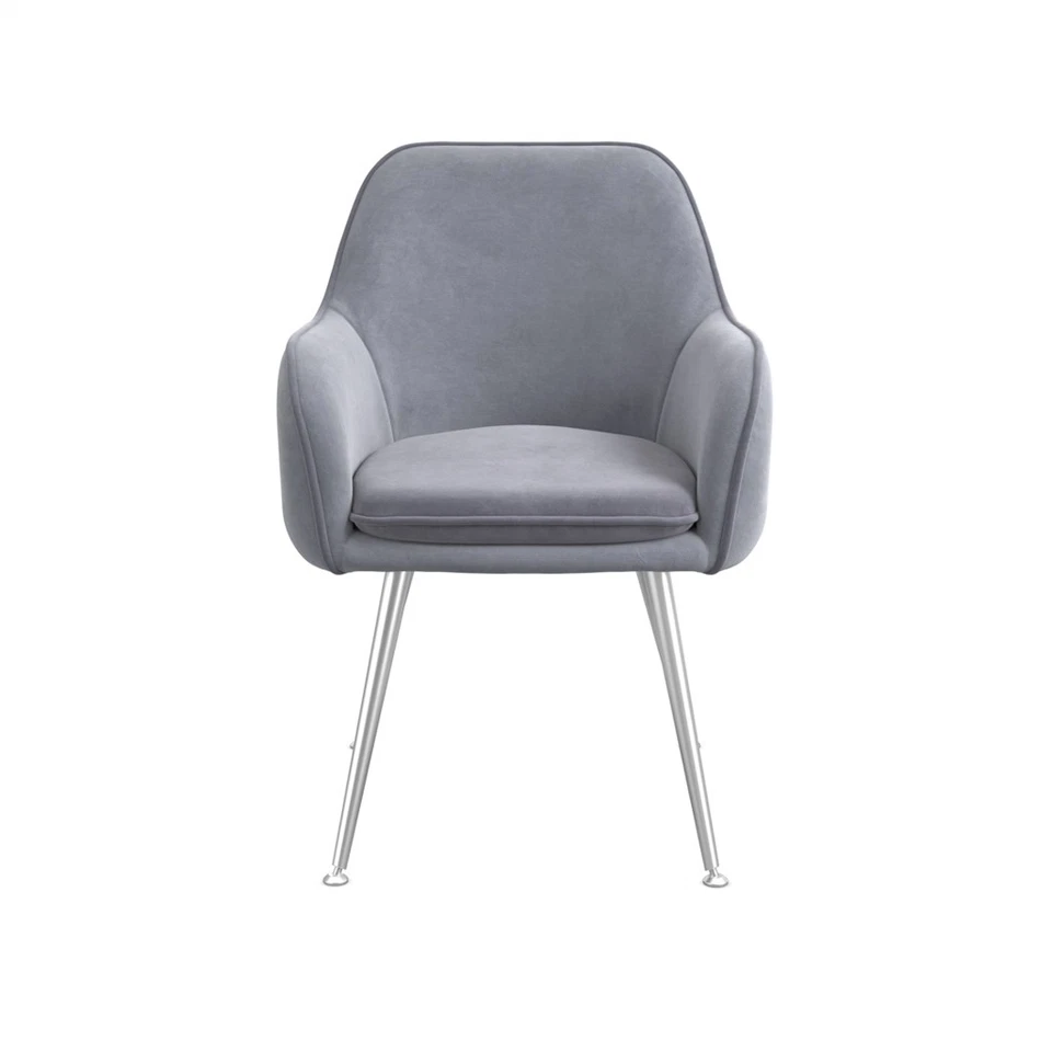 Tara Dining Chair In Grey Colour Velvet Fabric With Metal Legs Set of 2