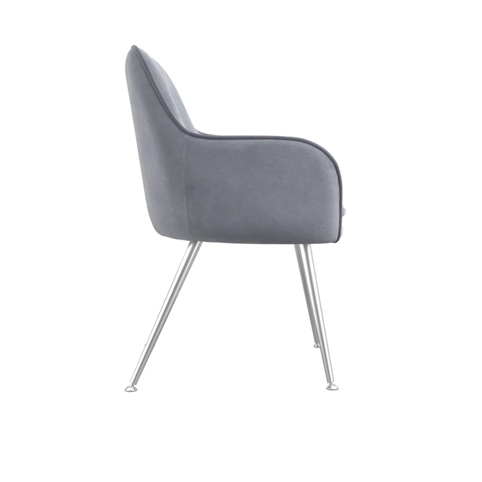 Tara Dining Chair In Grey Colour Velvet Fabric With Metal Legs Set of 2 - Image 3