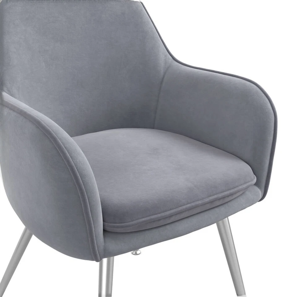 Tara Dining Chair In Grey Colour Velvet Fabric With Metal Legs Set of 2 - Image 5