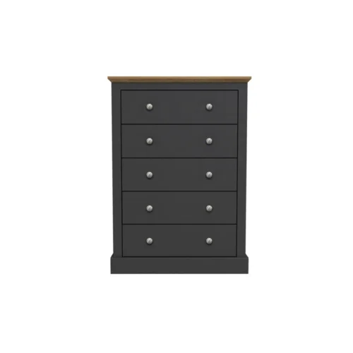 Devon 5 Drawer Chest Charcoal and Oak Traditional Bedroom Storage Unit