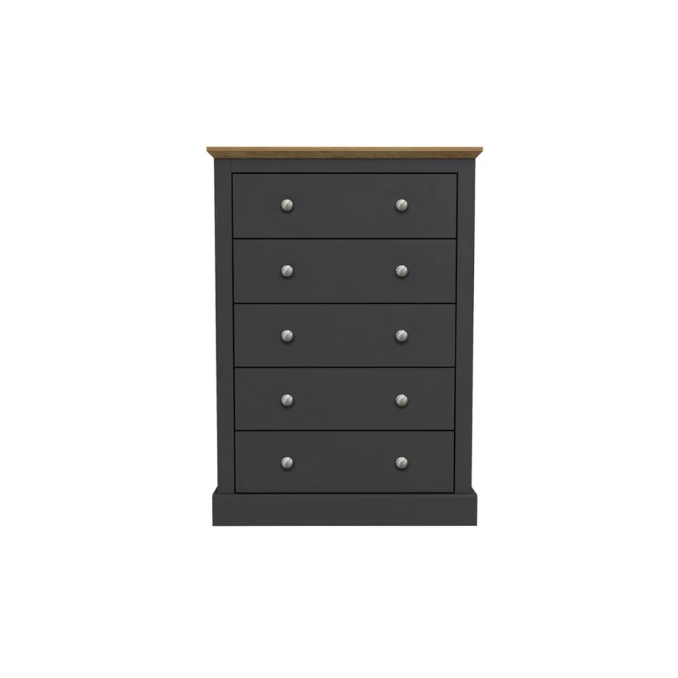 Devon 5 Drawer Chest Charcoal and Oak Traditional Bedroom Storage Unit